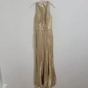 Dresses | Hayley Paige Occasions Gold Metallic Bridesmaid Dress Style 5967  Size 1 | Poshmark